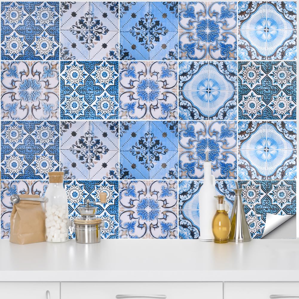 Carrelage Adhésif 15x30CM Galets Bleus Credence Adhesive Pour Cuisine Brique,12 Pcs Stickers Muraux Salle De Bains Cuisine Carrelage Adhesif Mural Avec Motifs De Carrelage Dalle Pvc Adhesive Murale