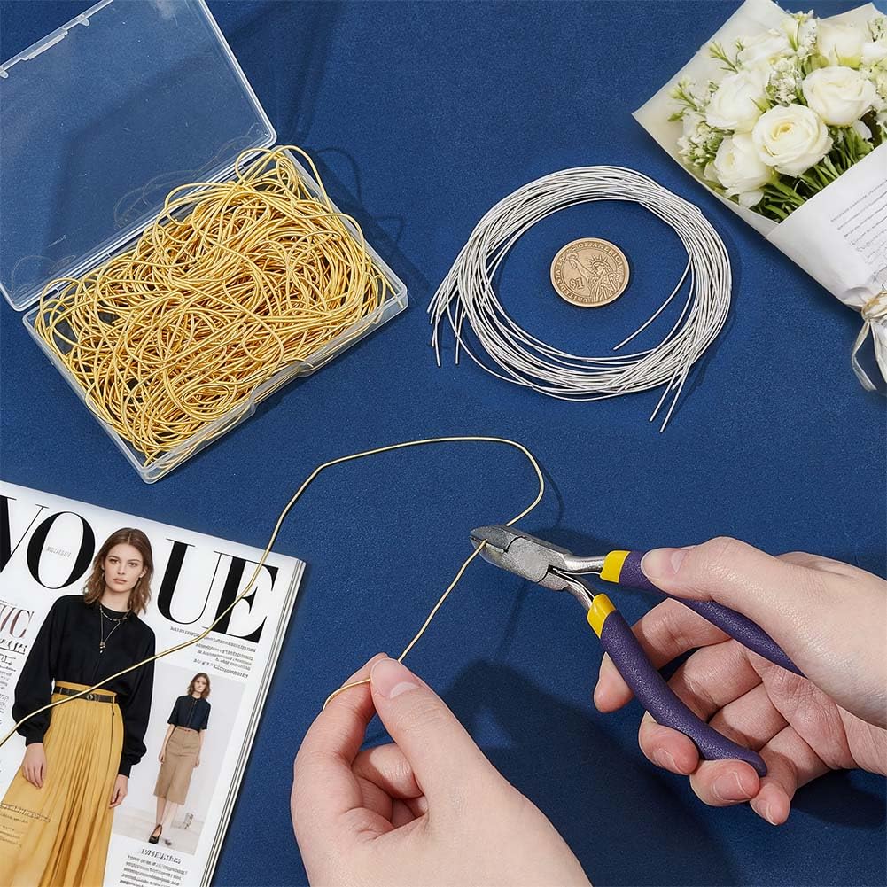 OLYCRAFT 40G 2 Colors French Wire for Jewelry Making 18 Gauge 1mm Round Flexible Coil Wire Gold and Silver Gimp Wires Spiral Copper Wires for Embroidery Beading Art Work Projects Garment Decoration
