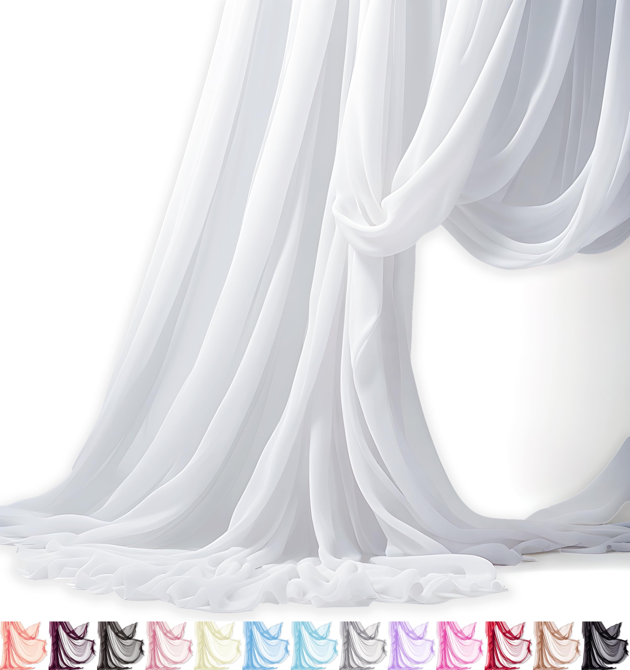 Barcelonetta | Chiffon Fabric | Decoration, Drapery Fabric | Wedding, Gender Reveal, Baby Shower, Birthday | for Arbor, Arch, Canopy, Table and Chair Decoration (White, 10 Yards)