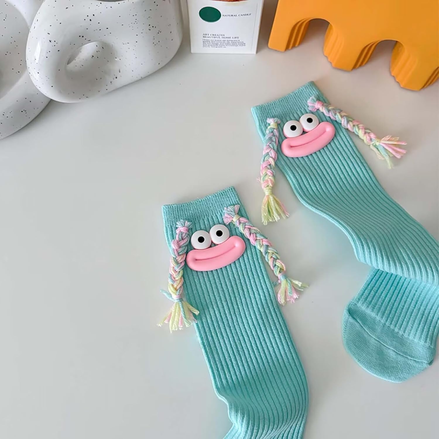 Cartoon Monster Socks Funny Crazy Sock for Boys and Girls 3D Novelty Silly Ugly Quirky Socks with Eyes Sausage Mouth Braid Blue - Image 4