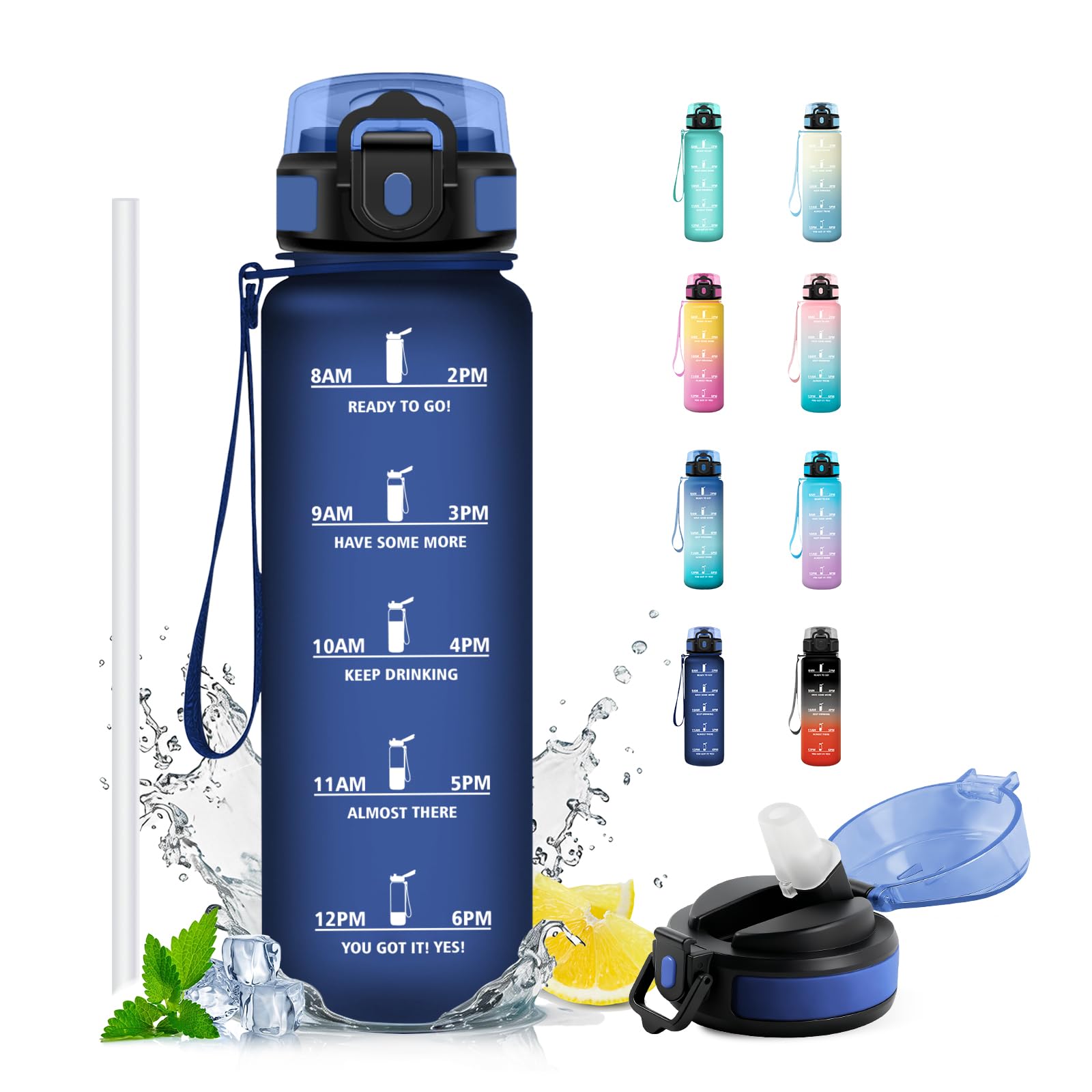 JAPORIA 1L Water Bottle with Straw Reusable BPA Free Motivational Water Bottles for School Office