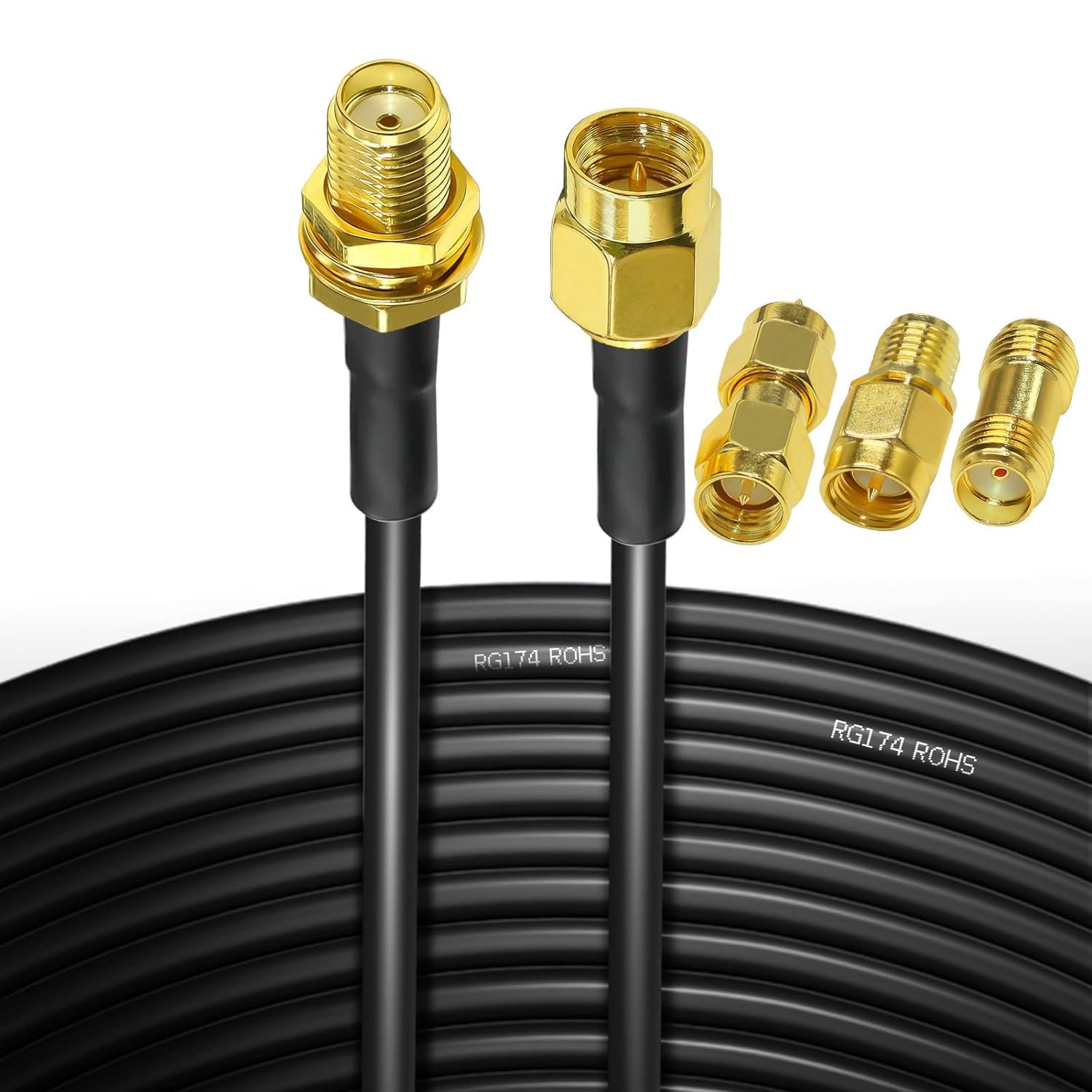 HiAoey 3m RG174 Coaxial SMA Male to SMA Female Cable (2 Pack) for RTL-SDR, ADS-B, WiFi, 4G LTE & More, 3 meters - Image 3