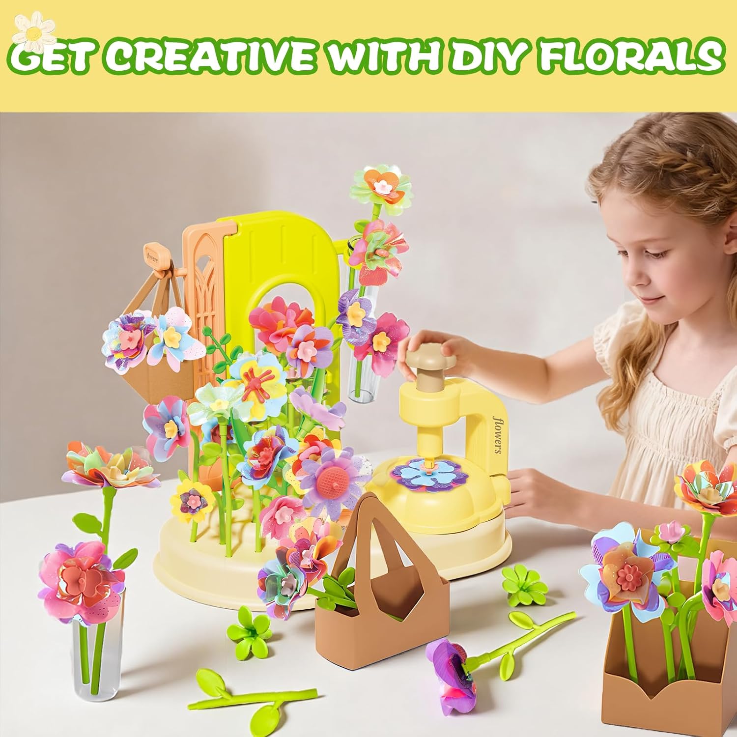 DIY Flower Bouquet Kit, Crafts for Kids Ages 4-6-8, Fabric Flower Bouquets Toys, Arts and Crafts Flower Making Kit for Kids, Creative Christmas Birthday Gift for 4 5 6 7 8 9 10 Year Old Girls - Image 5