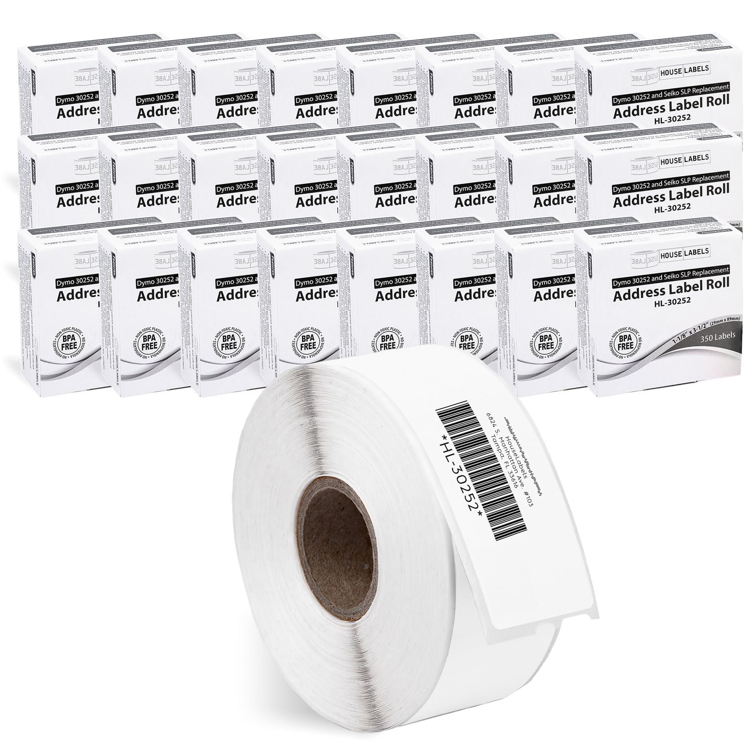 HOUSELABELS Compatible DYMO 30252 Address Labels (1-1/8" x 3-1/2"), Strong Permanent Adhesive, Compatible with DYMO LW 450, 4XL, Rollo & Zebra Desktop