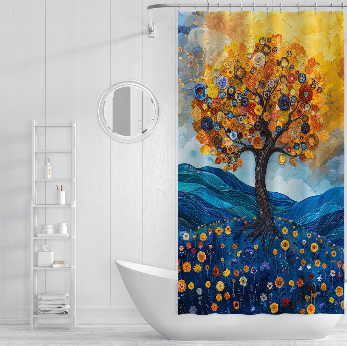Cortina de Ducha Arte Árbol Vida Tela Impermeable Deko 180x220cm
