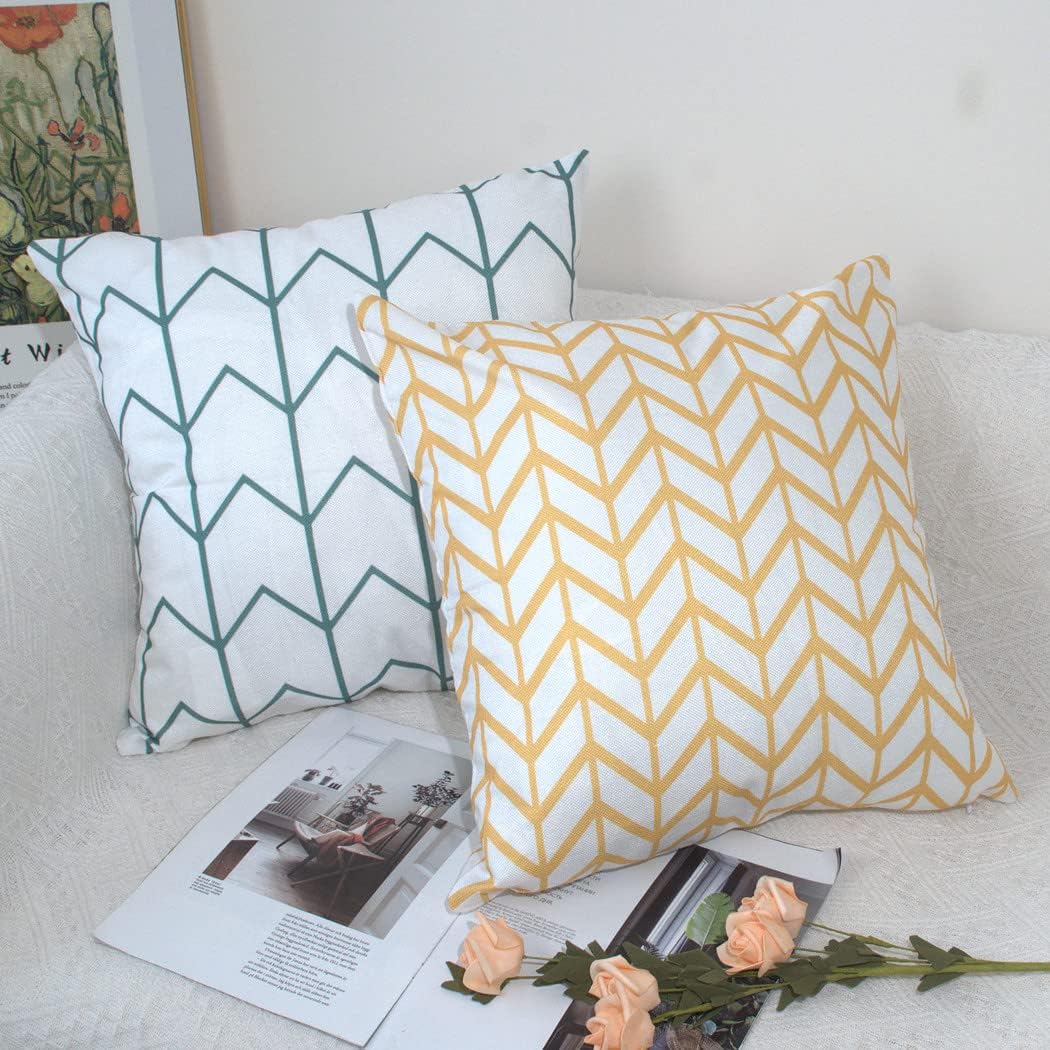 Set di 4 federe in cotone per la casa 40 x 40 cm - giallo e verde Throw cuscino decorazione cuscino caso di copertura decorativa per soggiorno divani