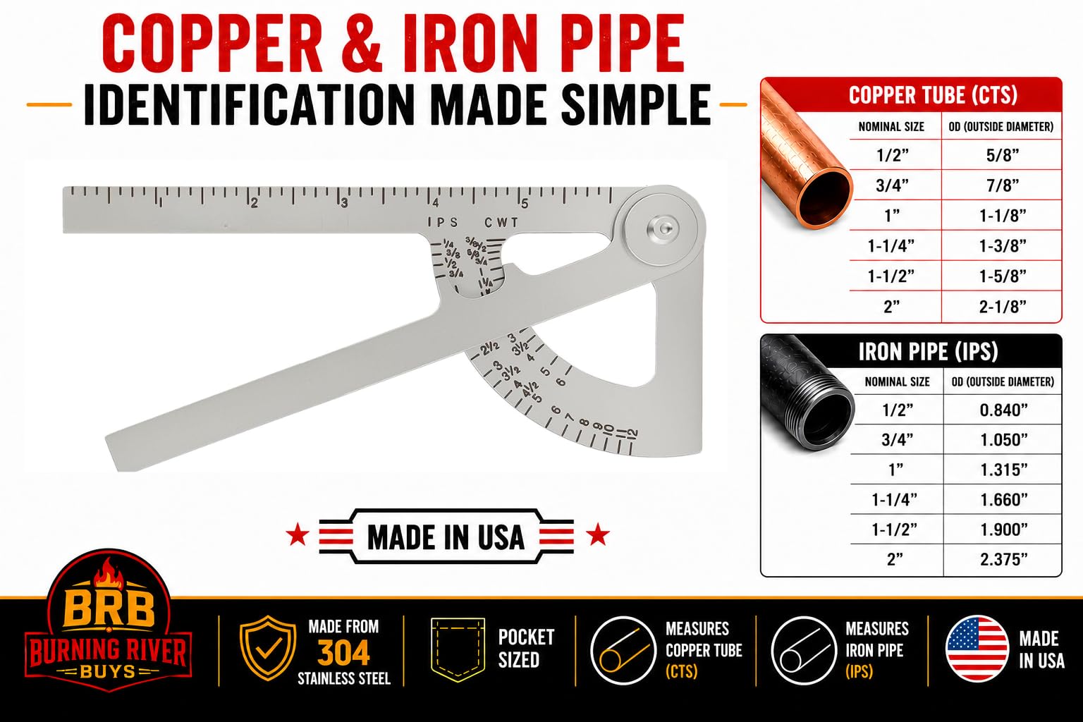 Pipe Caliper - Measure Iron & Copper Tubing -3 Pipe Caliper - Measure Iron & Copper Tubing -3