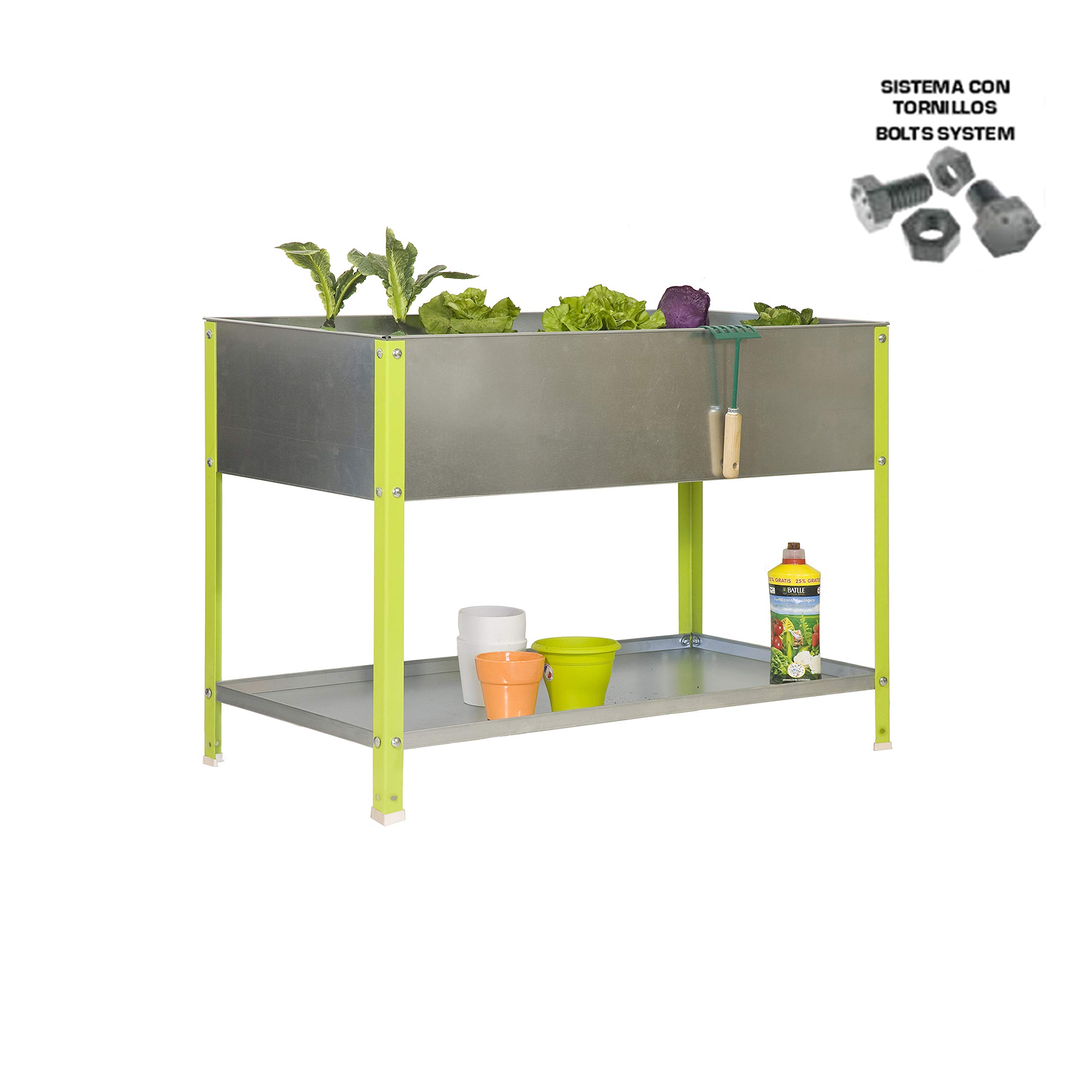 SimonRack Huerto Urbano Terraza Exterior, Agujeros Drenaje, Capacidad 200 L, Medidas 850x1200x600 mm, Huerto Metálico, Verde/Galvanizado -Simon Garden