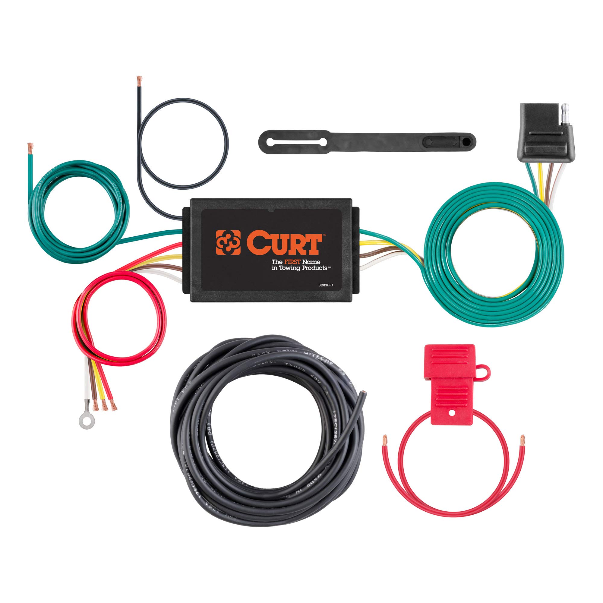 CURT 59146 Powered 3-to-2-Wire Splice-in Trailer Tail Light Converter Kit, 4-Pin Wiring Harness