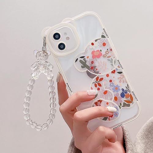 Miniatura 4 de NITITOP Funda compatible con iPhone 11, lindo animal con cuentas de flores, correa de muñeca transparente de oso de dibujos animados para mujeres y