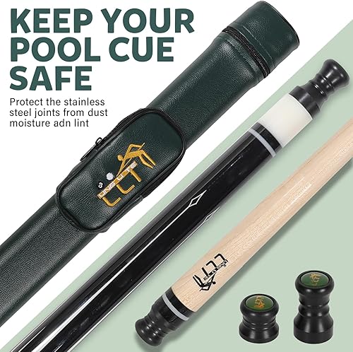 Miniatura 2 de Taco de billar profesional de 58 pulgadas, 2 piezas, 18 oz-21 onzas, taco de billar duradero y ligero con funda de cuero para jugar en el hogar y el