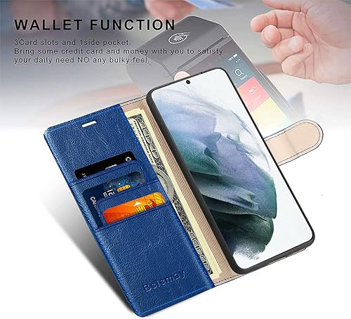 Miniatura 3 de Belemay Funda tipo cartera compatible con Galaxy S21 FE 5G (6.4 pulgadas) Funda protectora de piel de primera calidad con tapa bloqueo RFID