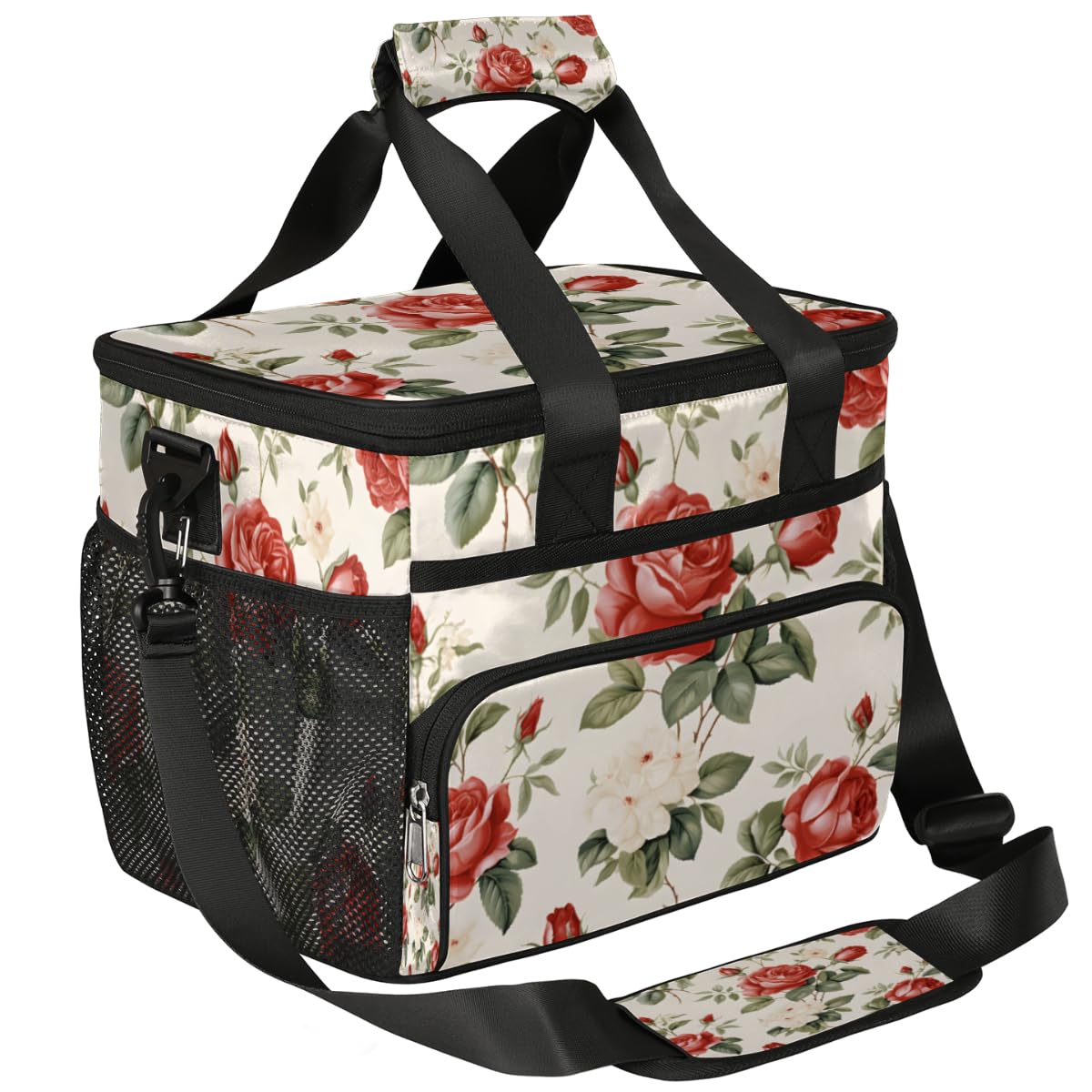 Blooming Rose Insulated Picnic Backpack Lunch Box for Women Men Picnic Basket Tote Lunch Bag Picnic Bag Portable Lunch Bags for Picnic, Beach, Work, Trip,Office, Camp Roses Flowers