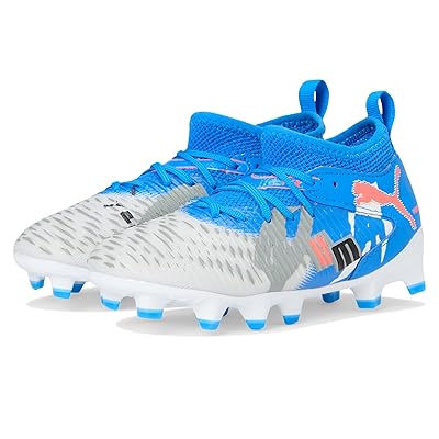 PUMA Kids Future 8 Match Forever Firm Ground/Artificial Ground Kids Shoes PUMA White/Ultra Blue/Feather Gray/PUMA Black/Glowing Red