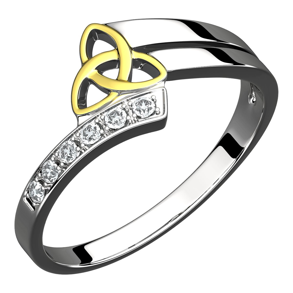 GWG Jewellery Anillo Celta Plata de Ley Adornado con Nudo de la Trinidad Chapado en Oro 18K y Cristales Blancos - 10 en Caja de Regalo para Mujeres