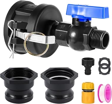 275-330 Gallon IBC Tote Hose Adapter, 2" Camlock Adapter, 2 "Fine, and 2" Coarse Thread,3/4" GHT PVC Faucet Garden Hose Connector