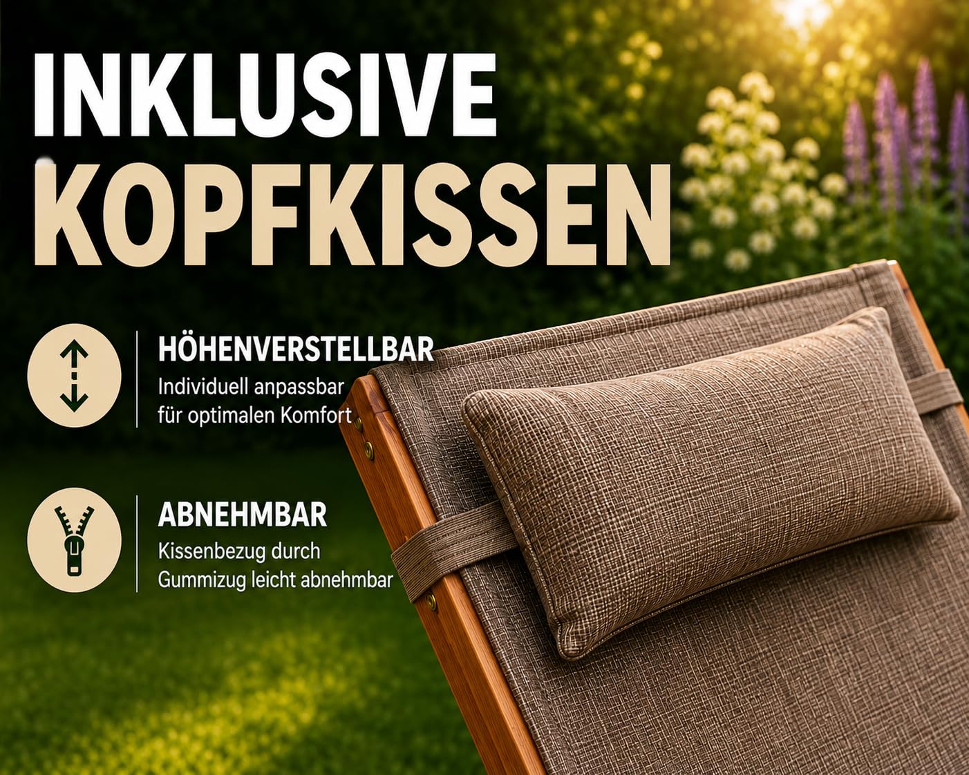Ampel 24 Relax Liegestuhl Tropica | Relaxliege mit Armlehnen, Gartenmöbel aus vorbehandeltem Holz, Stuhl Bespannung braun, wetterfeste Gartenliege
