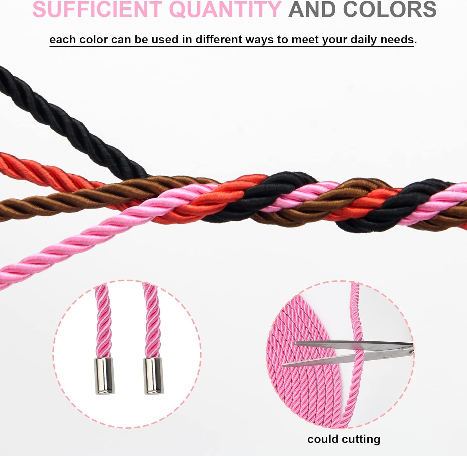 4 Pack Braided Twisted Silk Rope 8mm, AngleKai 32FT Skin Friendly Soft Twine Braided Silk Rope