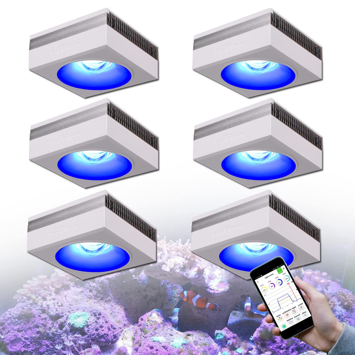 PopBloom 水槽用LEDランプ 90W WiFi対応 Amazon.co.jp: PopBloom 6xRL90 WiFi Reef LED水族館ライト、LED海洋