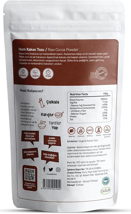 Dry Green Raw Cocoa - Raw Cocoa Powder - Cocoa Powder - Natural Cocoa Powder - Raw Cacao - 150 gr
