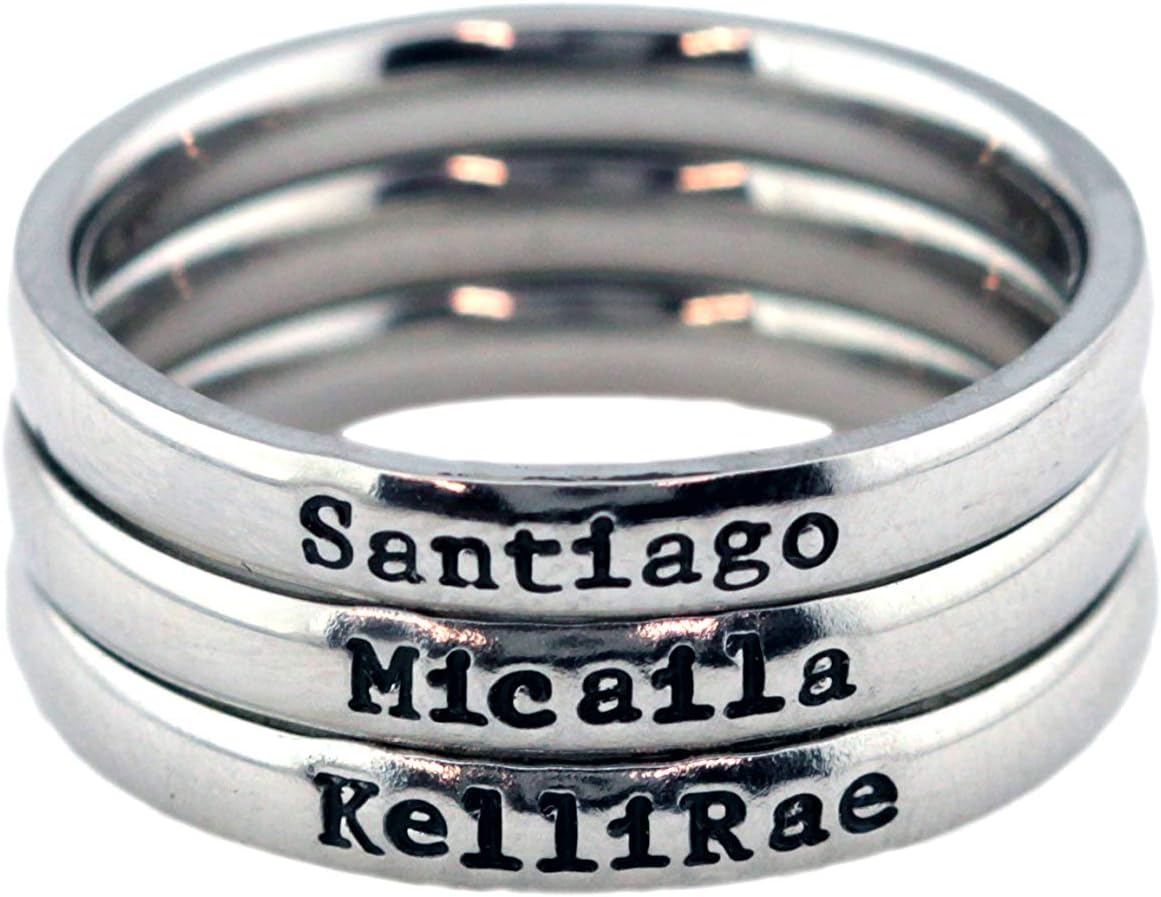 3mm Stackable Stainless Steel Personalized Custom Stacking Name Ring(s) - SANTIAGO