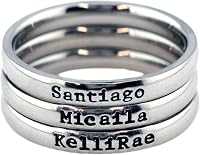 My Hero Creations 3mm Stackable Stainless Steel Personalized Name Rings - Custom Hand-Stamped, Hypoallergenic, Anti-Tarnish Santiago Font