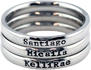 My Hero Creations 3mm Stackable Stainless Steel Personalized Name Rings - Custom Hand-Stamped, Hypoallergenic, Anti-Tarnish Santiago Font