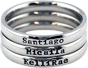 3mm Stackable Stainless Steel Personalized Custom Name Ring Set