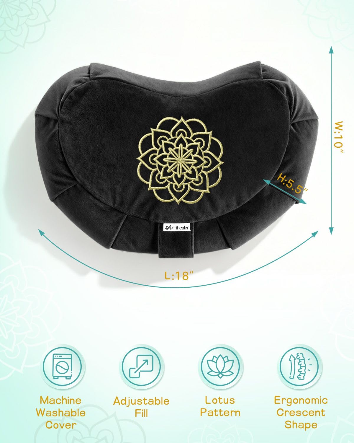Coussin de méditation de qualité supérieure - Coussin de sol confortable pour adulte - Coussin de méditation traditionnel en forme de croissant de sarrasin