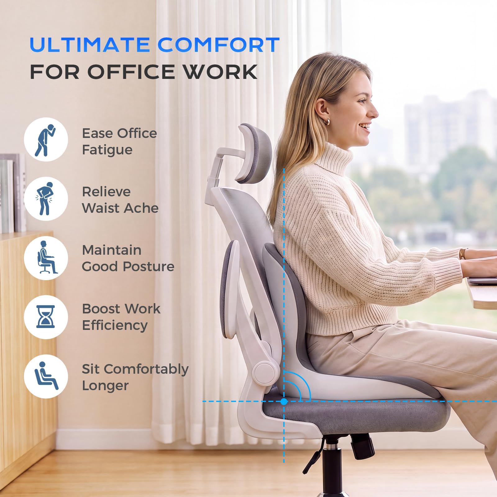 Coverado Cojín Lumbar y Cojín del Asiento para Coche, One-Pieces, Esponja de Memoria ergonómica Almohadas lumbares Cojín para Aliviar el Dolor de Espalda, Soporte Lumbar para Oficina | Almohada ergonómica de espuma viscoelástica para apoyo lumbar, ciática