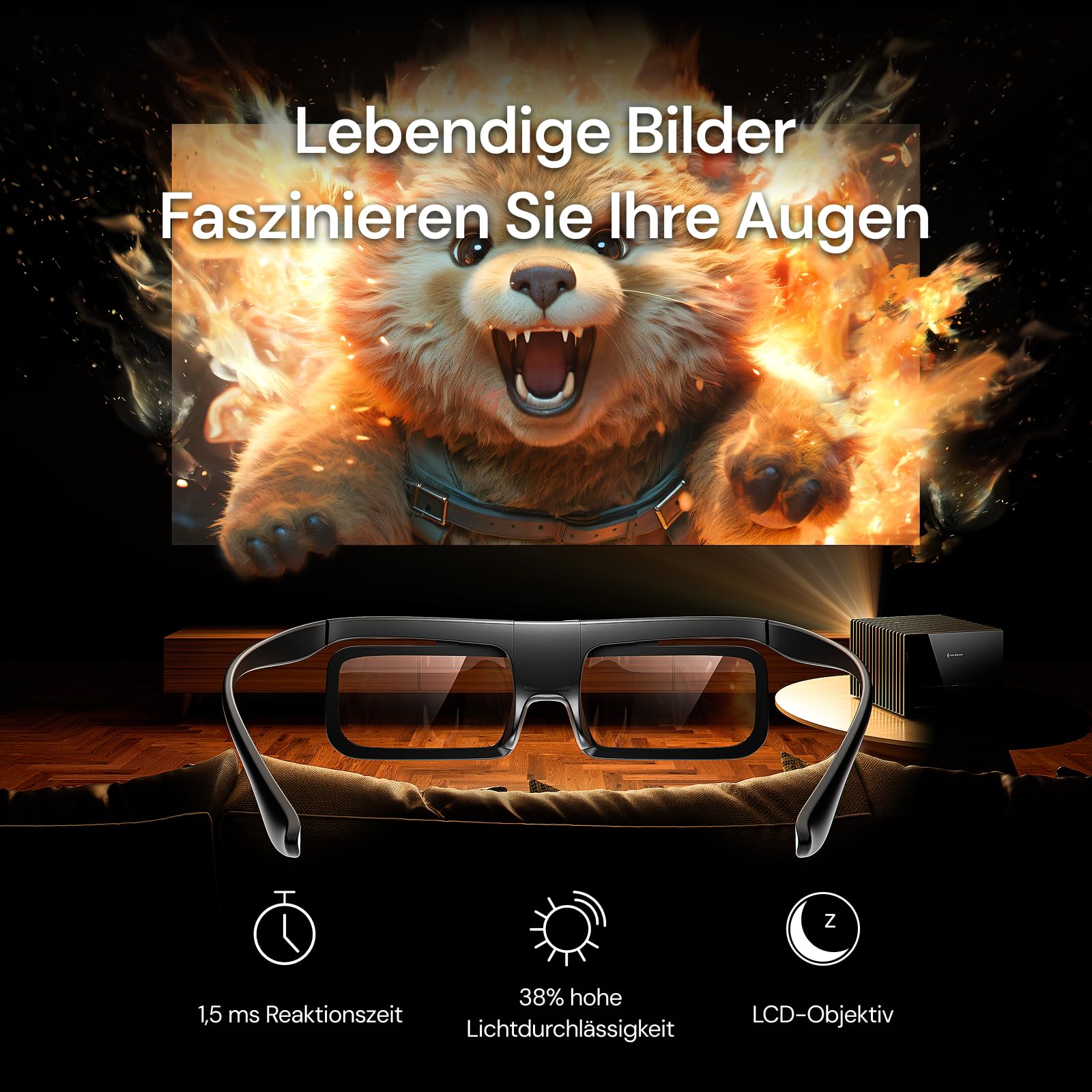 Valerion DLP Link 3D-Brille, wiederaufladbare aktive Shutterbrille kompatibel mit VisionMaster Max/ Pro2/ Pro, StreamMater Puls2/ Puls & Anderen DLP-Link 3D-Projektoren (2er Pack)