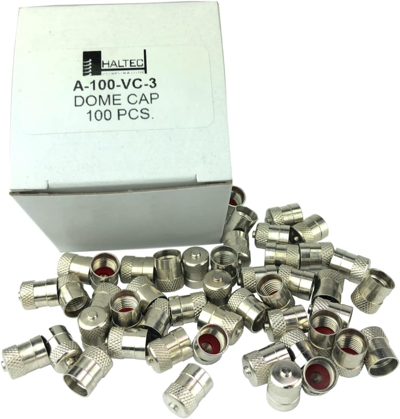 Haltec Pack of 100 Metal Dome Type Valve Caps with Inner Seals for Added Safety. A-100-VC-3 (100 Pack)