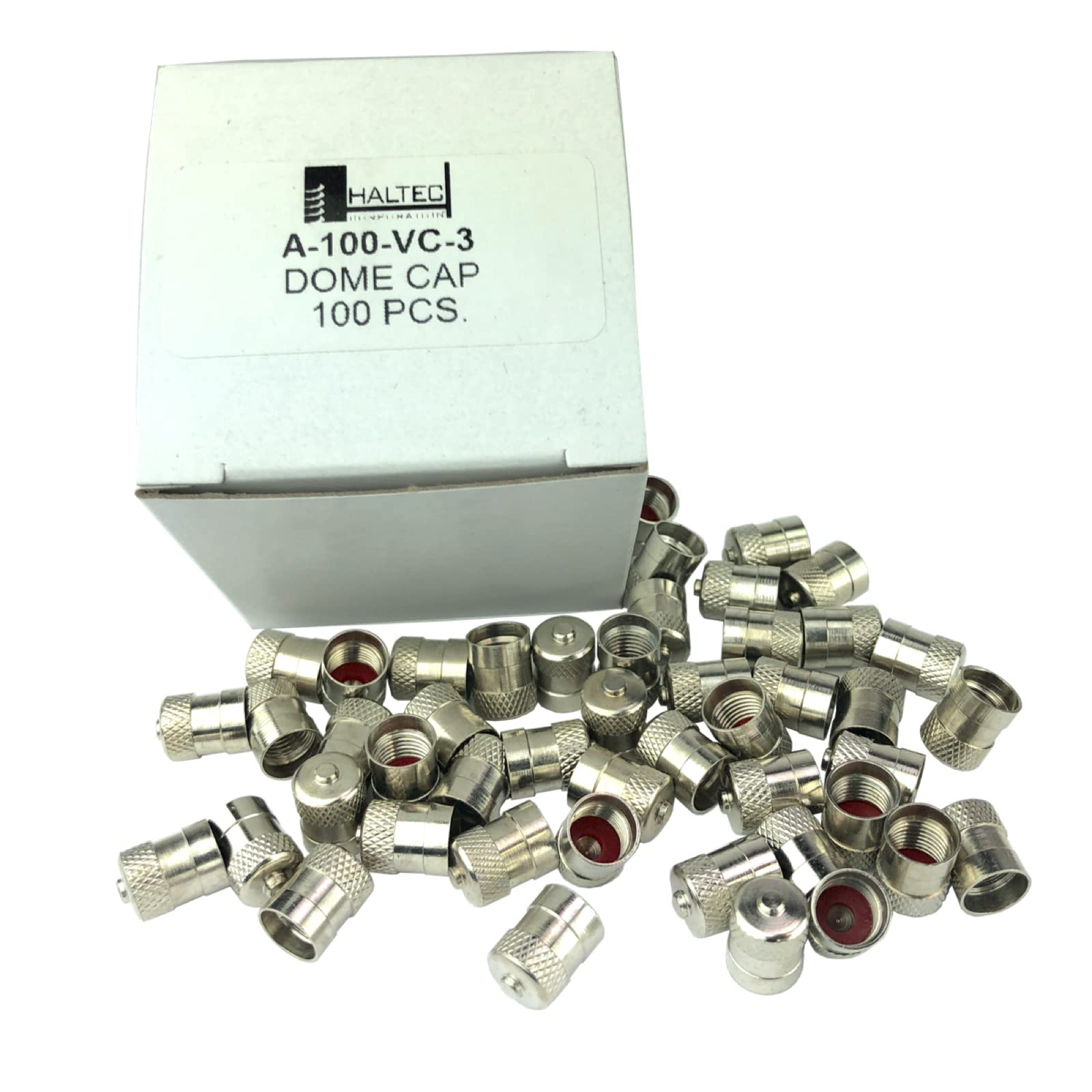 Haltec Pack of 100 Metal Dome Type Valve Caps with Inner Seals for Added Safety. A-100-VC-3 (100 Pack)