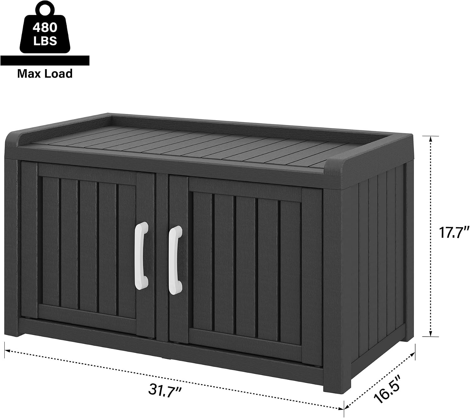Shoe Storage Cabinet, Waterproof & UV-Resistant Outdoor Shoe Rack Bench, Entryway Shoe Storage Bench with 2 Doors & Adjustable Shelves for Entryway, Bedroom, Hallway, Living Room(Black)