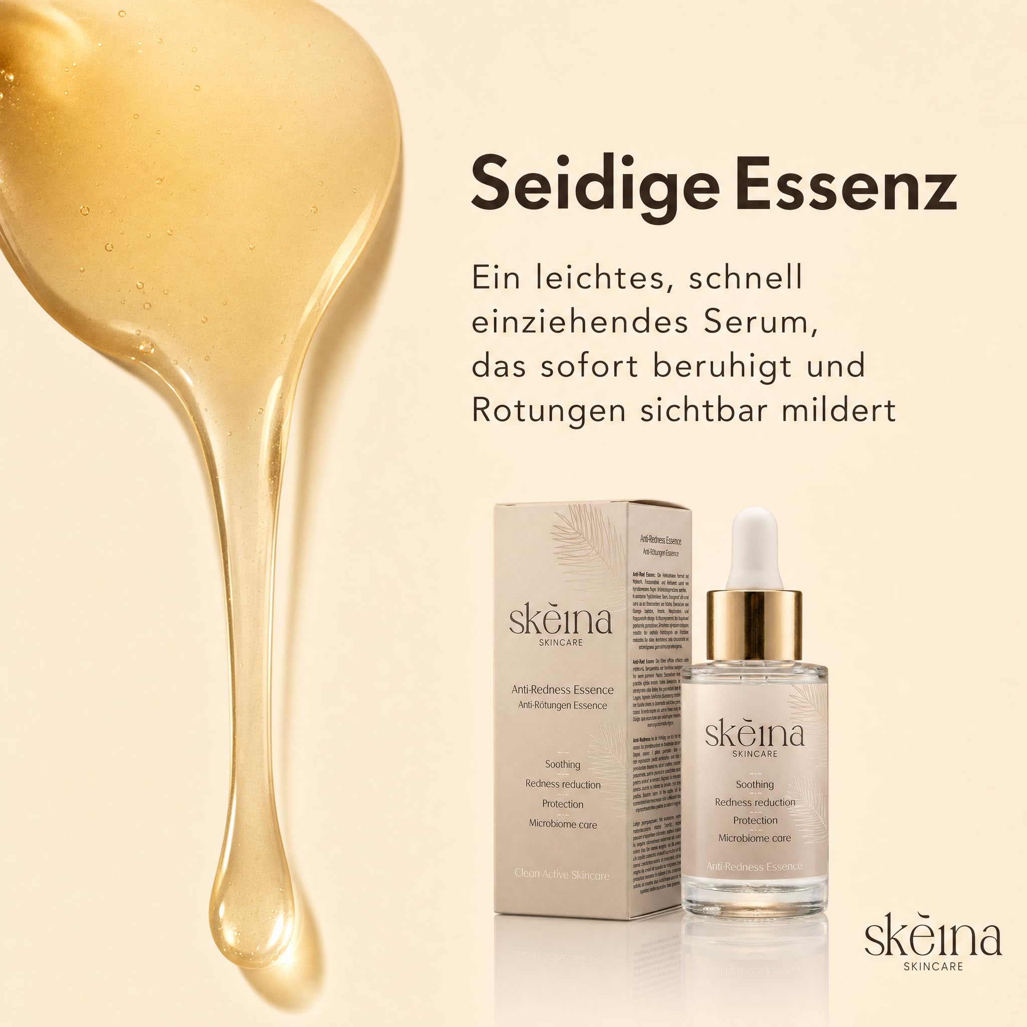 Anti Redness Essence Gesichtsserum gegen Rötungen, Niacinamid und Madecassoside, beruhigendes Hyaluron Serum hochdosiert für empfindliche Haut, parfümfrei, hypoallergen