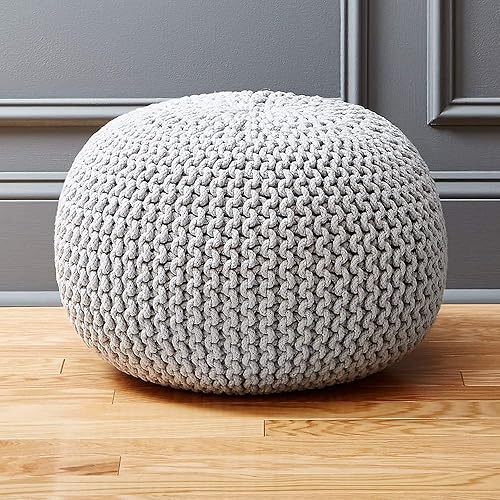 Miniatura 2 de FRELISH DECOR Puf Otomano Redondo Tejido a Mano 100% Algodón Puf Reposapiés - Puf de Punto - Silla de Piso para Sala de Estar Dormitorio - Gris