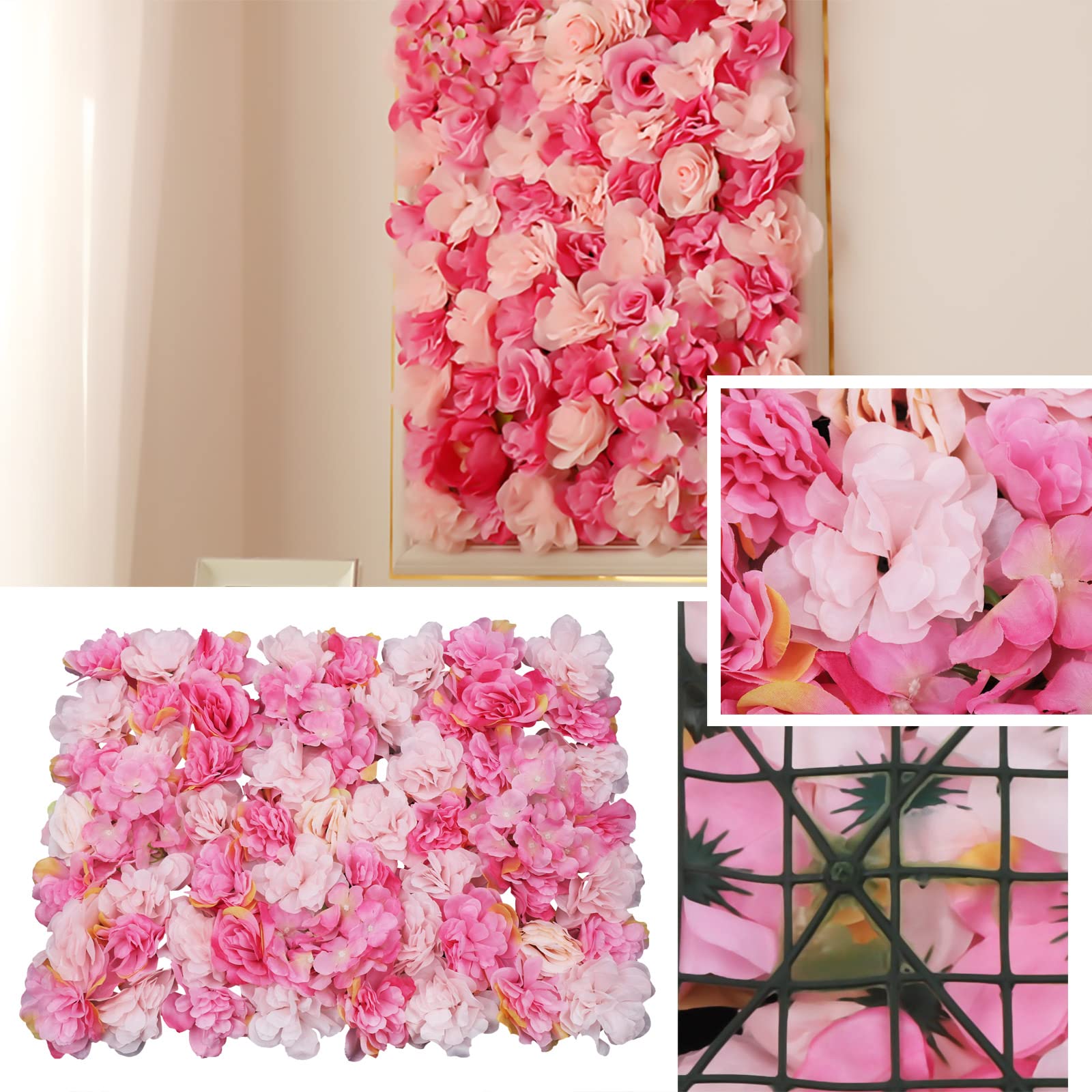 Künstliche Blumenwand 6PC Blumen Kunstblumen Rosenwand Gefälschte Blumenwand für Wohnzimmern Hochzeitsfotografie Hintergründe und Festliche Party Veranstaltungen Blumen Wand 60 × 40 cm