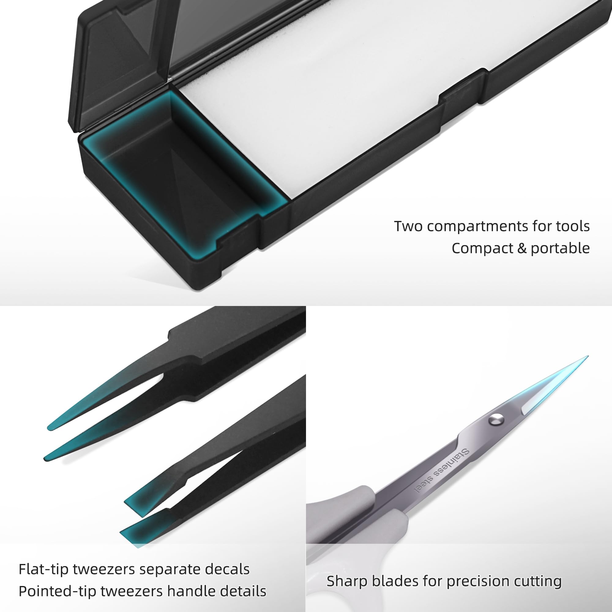 Model Decal Tool Set with Scissors, Tweezers, Sponge Pad - Water Decal Stickers Application Kit for Hobby Model Aircraftand Tank Models
