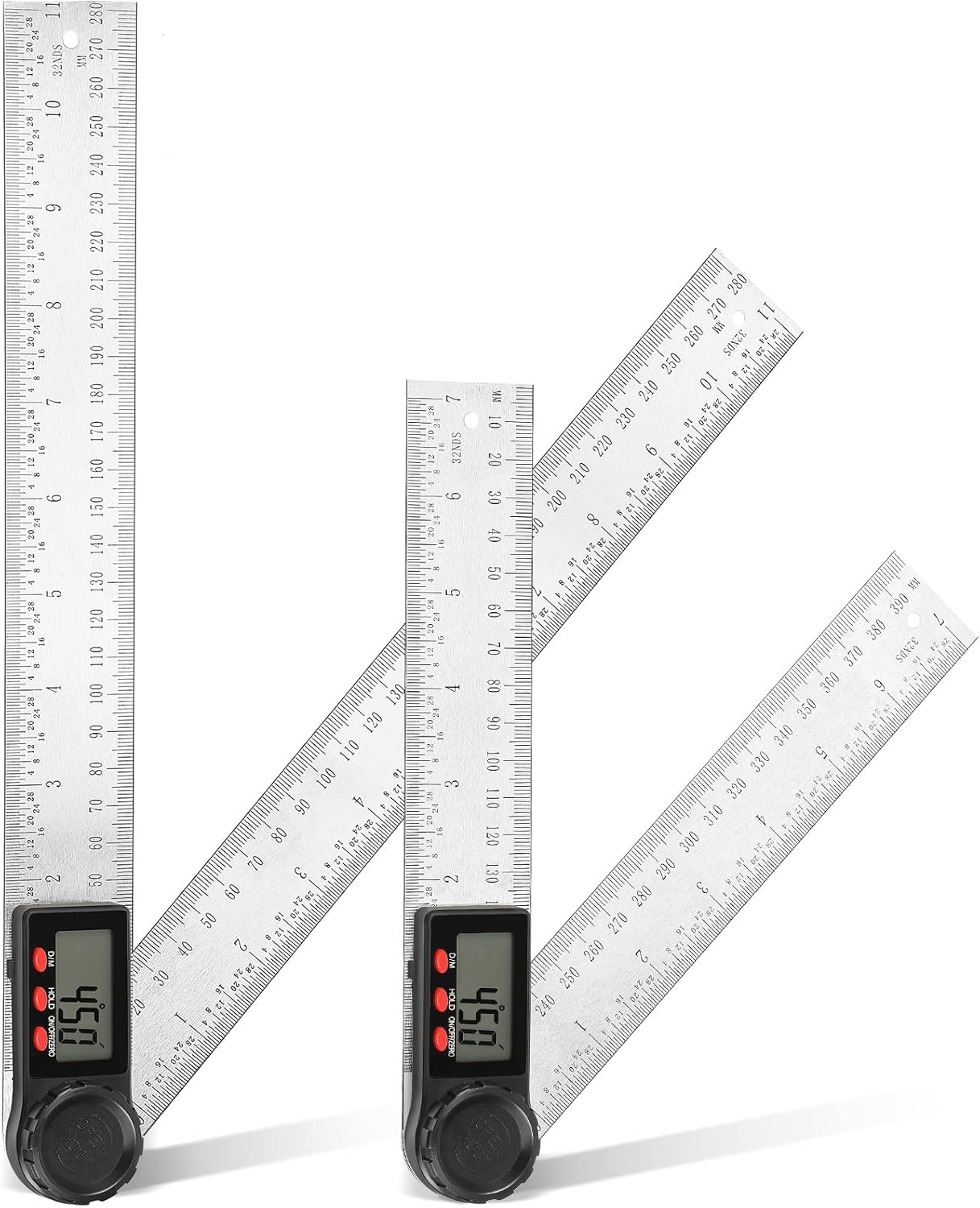 2 Pieces Digital Protractor Angle Finder Stainless Steel Angle Measurement Tool 2 in 1