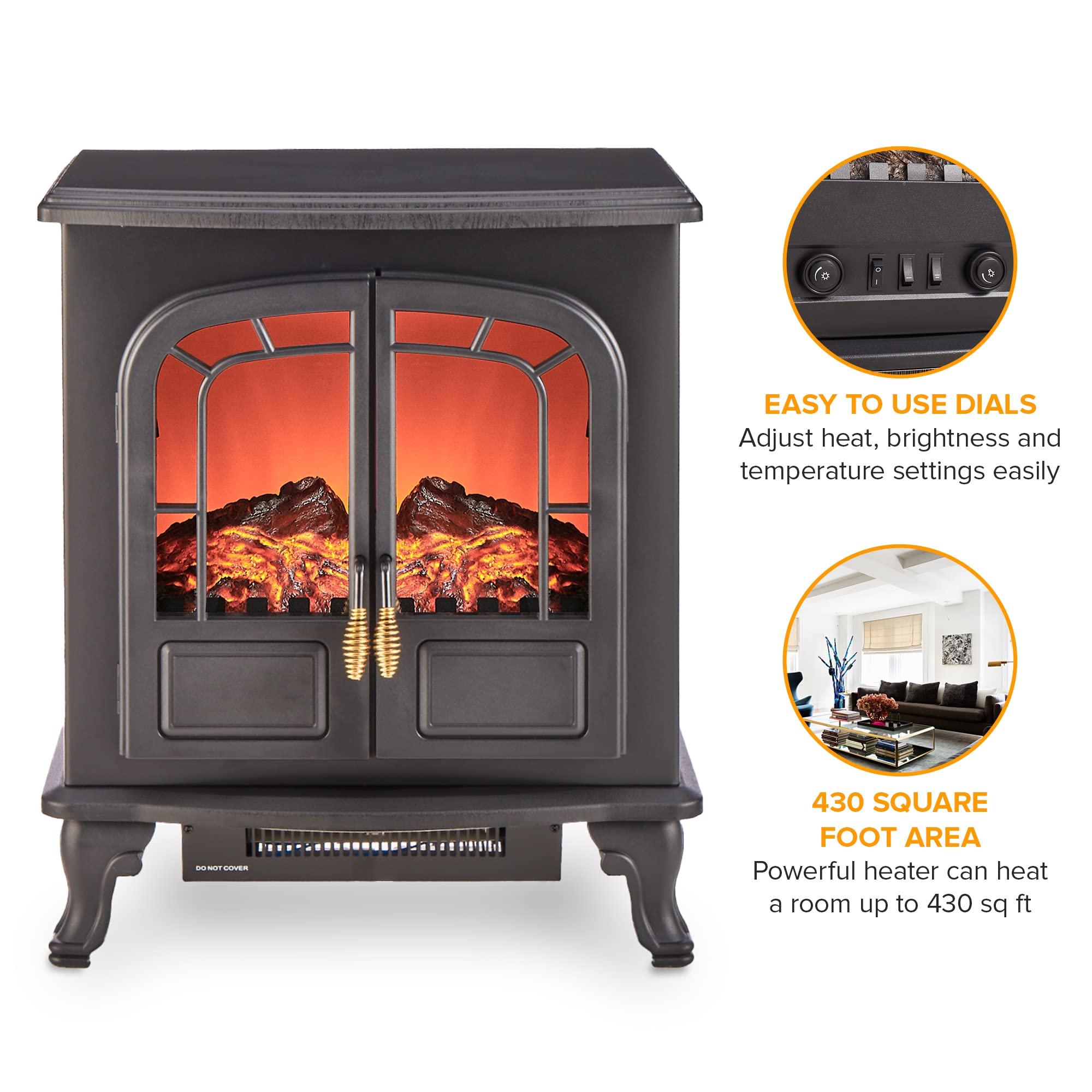 LIVIVO Electric Stove Heater Fireplace with Realistic LED Flame Log