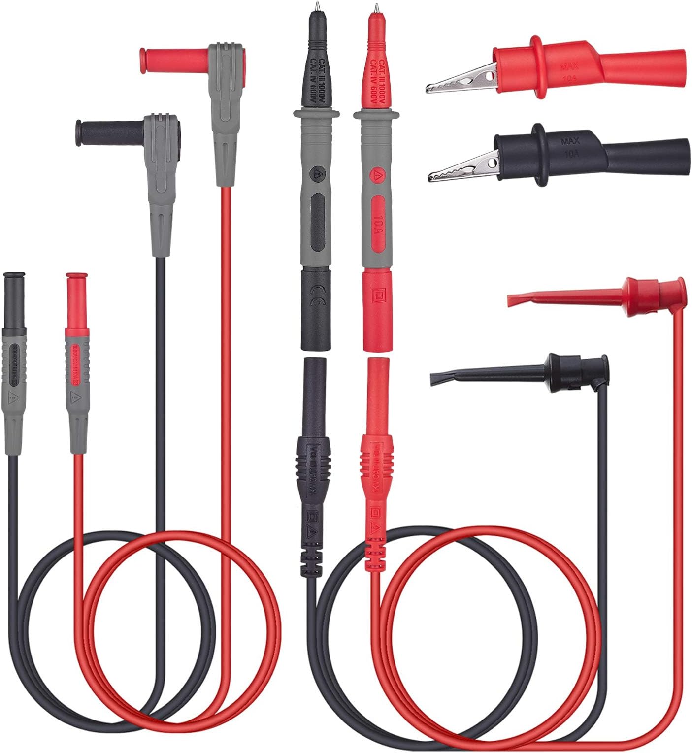 WGGE Soft Silicone ElectricianTest Lead Kit CAT III 1000V & CAT IV 600V with Insulation Alligator Clips, clamp Meter, Needle Probe for WGGE/Fluke/AstroAI/INNOVA/KAIWEETS Multimeter (WG-012)