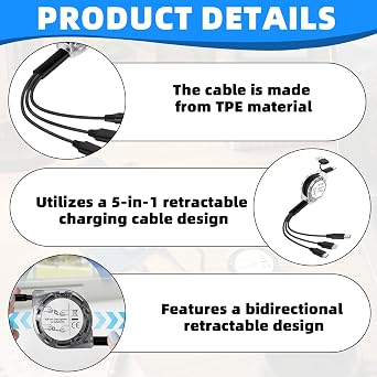 Retractable Charger, 2PCS Retractable Phone Charger with Fast Charging Capability, Retractables Charging Cable for Multiple Devices for iPhone/Huawei/Galaxy/Pixel/Sony/Tablet