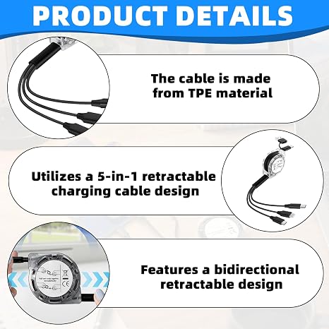 Retractable Charger, 2PCS Retractable Phone Charger with Fast Charging Capability, Retractables Charging Cable for Multiple Devices for iPhone/Huawei/Galaxy/Pixel/Sony/Tablet