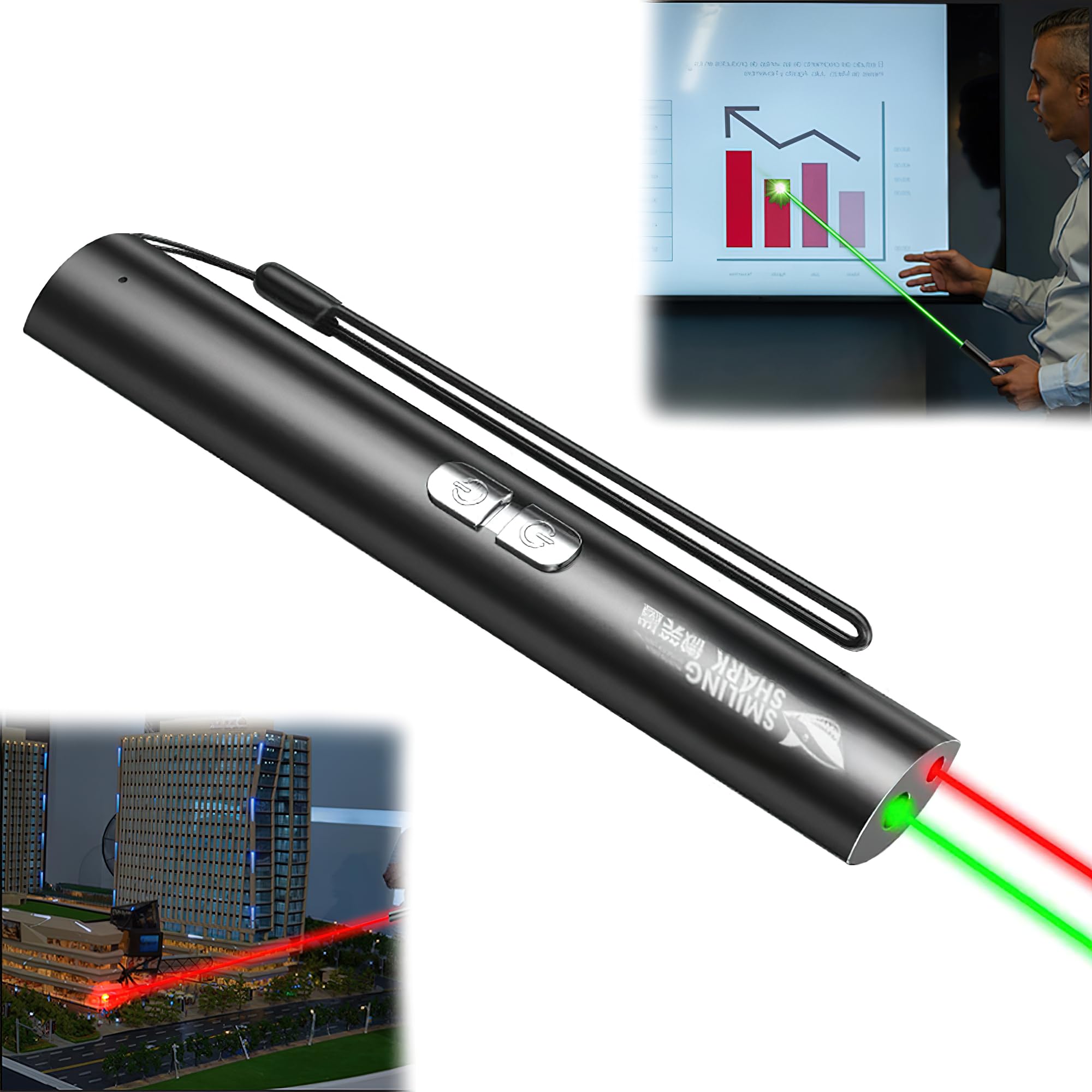 2 in 1 Laser Light Powerful Pen - High Power Green & Red Pointer, USB C Rechargeable, Super Bright, 1000M Range, Mini Presentation Tool, Powerful Laser Light for Cats
