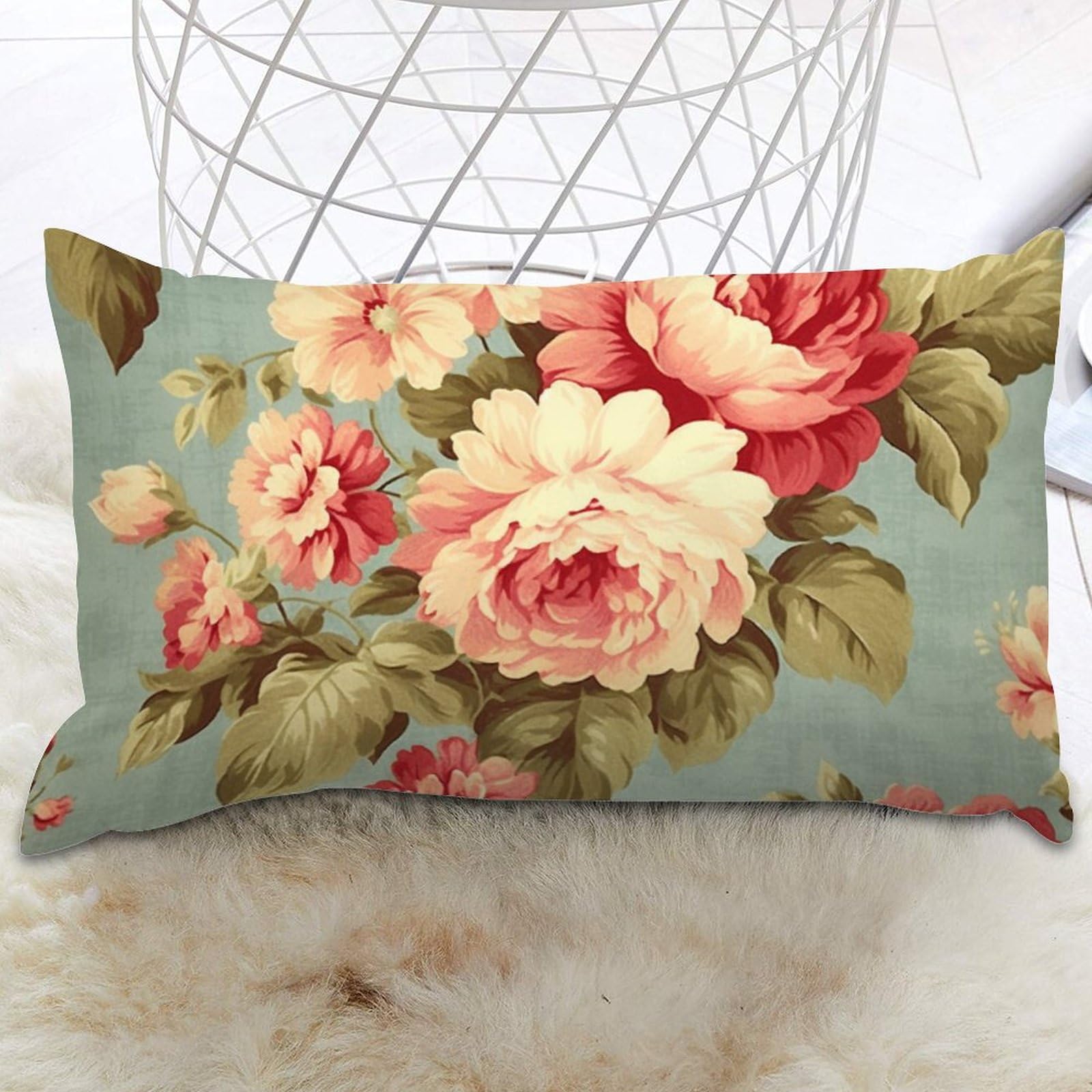 Amazon.com: MISSUYSA Pink Cabbage Roses Romantic Aqua Lumbar Throw