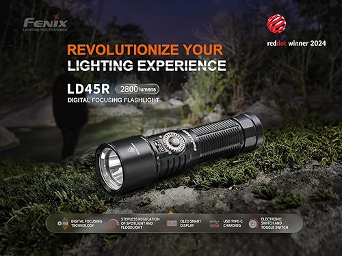 Miniatura 3 de Fenix LD45R Linterna recargable USB-C con zoom de 2800 lúmenes con enfoque ajustable continuo entre el foco y el reflector con pantalla OLED y