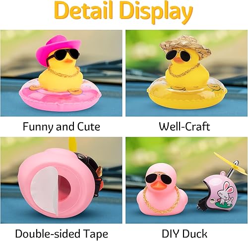 Miniatura 2 de wonuu Pato de goma para automóvil, 2 piezas de adornos para decoración de tablero de automóvil, accesorios de decoración con casco de hélice, mini