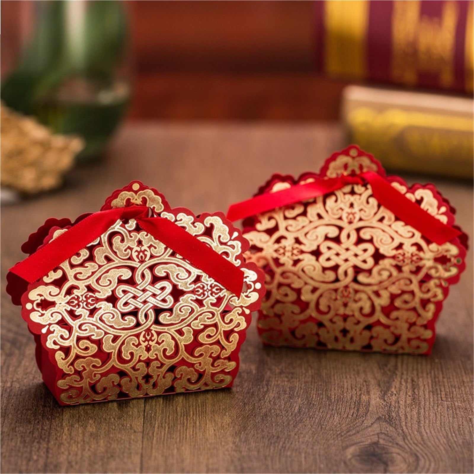 Scatoline Portaconfetti 10/50/100pcsWhite Red Gold Blue Champange Wedding Candy Box with Ribbon Sweets Candy Favors Bags Boxes Birthday(Brown2,9.7X7.5X3.2CM_50PCS)