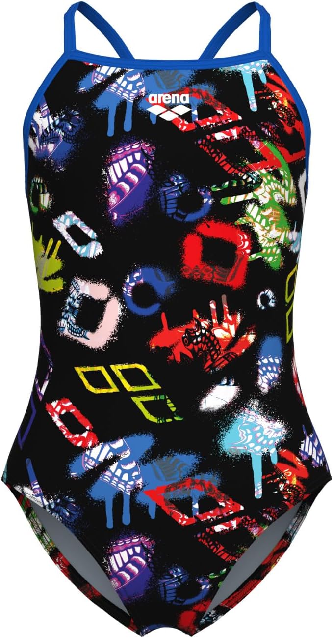 Arena Girls' Arena Feel Graffiti Girls' Light Drop Back Junior Swimsuit Kids Bathing Suit