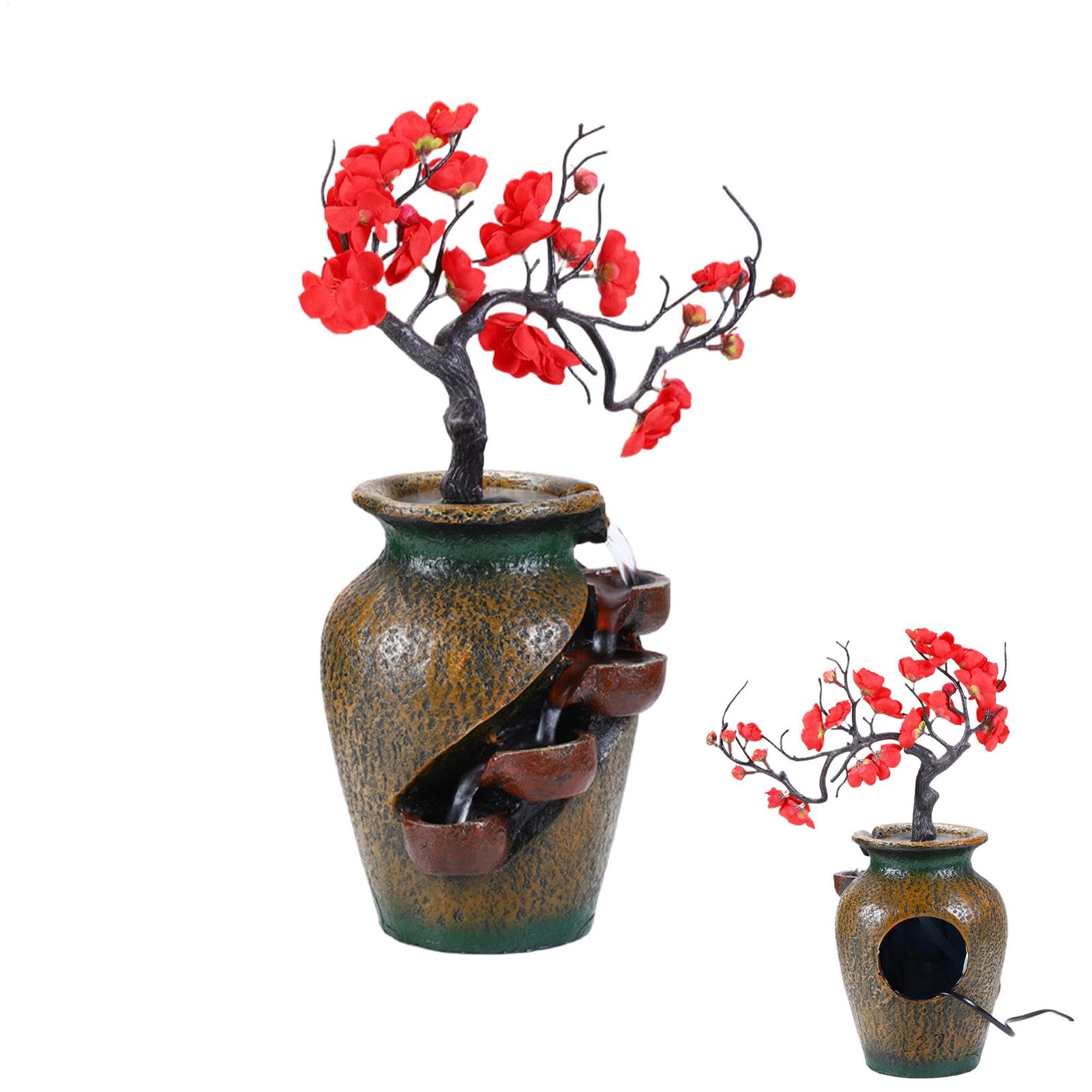 Fuente Di Agua Interior, Fuente De La Cascada Interior, De Fuente De Agua Di 4 Livelli Con Árbol Artificiale | Adorno De Escritorio Que Fluye, Decoración Del Hogar De Relaja